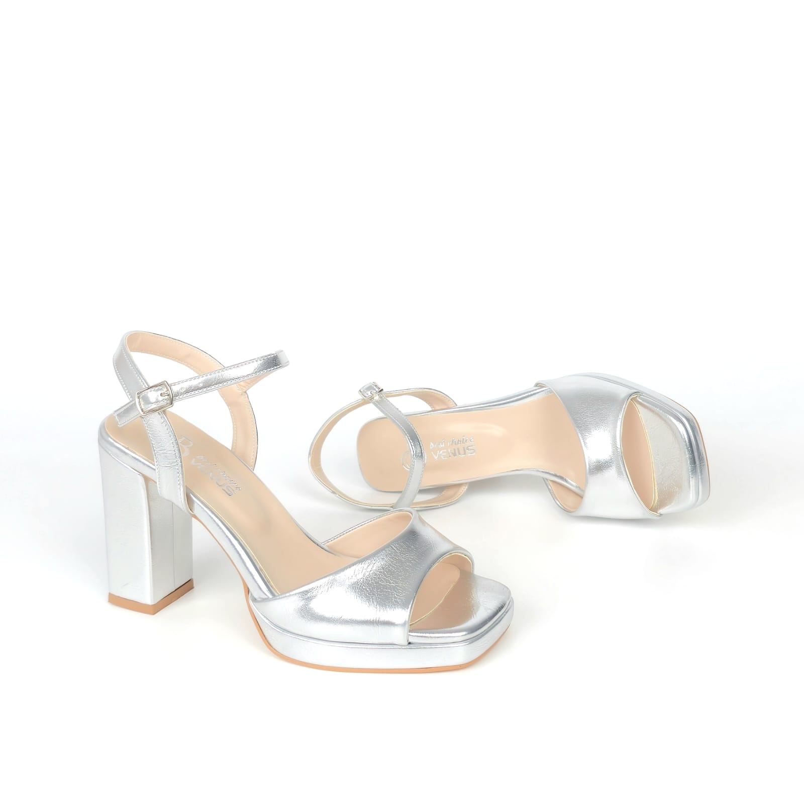 Iris Two Tone Block Heel Sandal - Ivory Cream - 10-11 cm