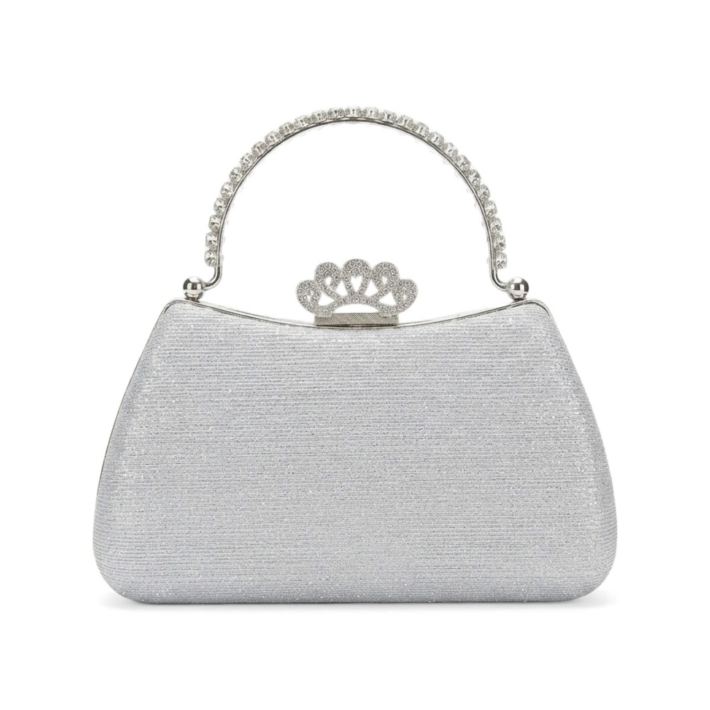 Corona Glitter Crown Clasp Bag - Metallic Silver