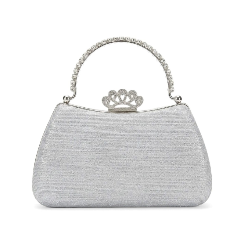 Corona Glitter Crown Clasp Bag - Metallic Silver
