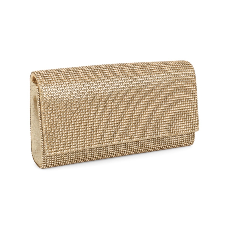 Diamante Crystal Flap Clutch - Champagne Gold