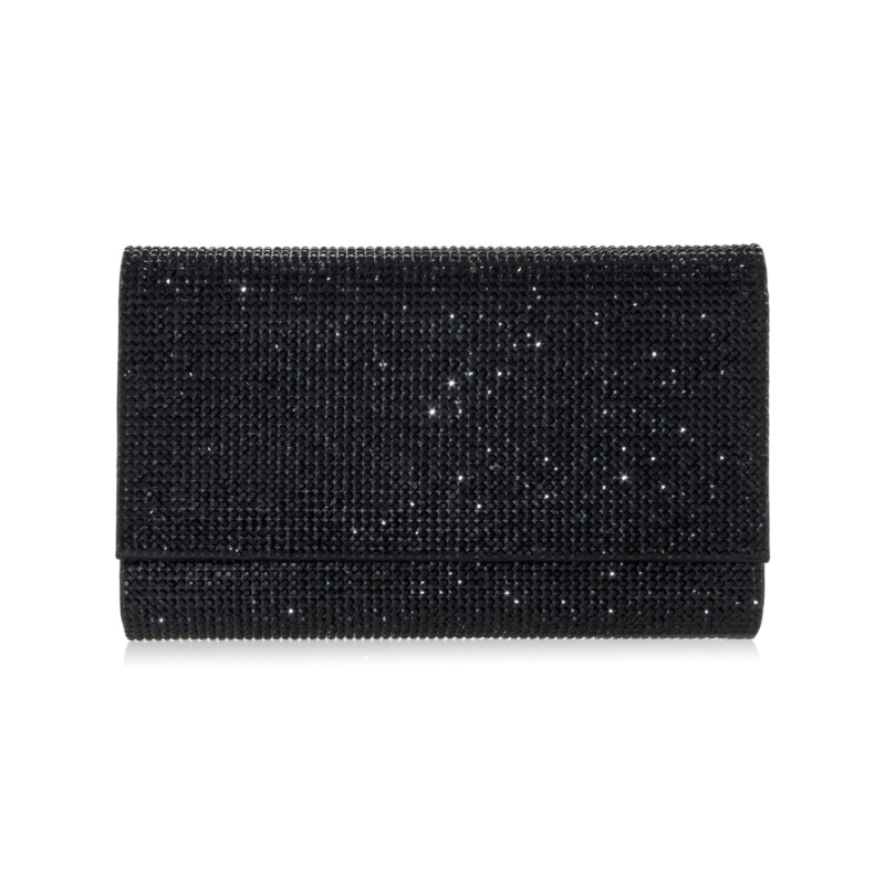 Diamante Crystal Flap Clutch - Classic Black