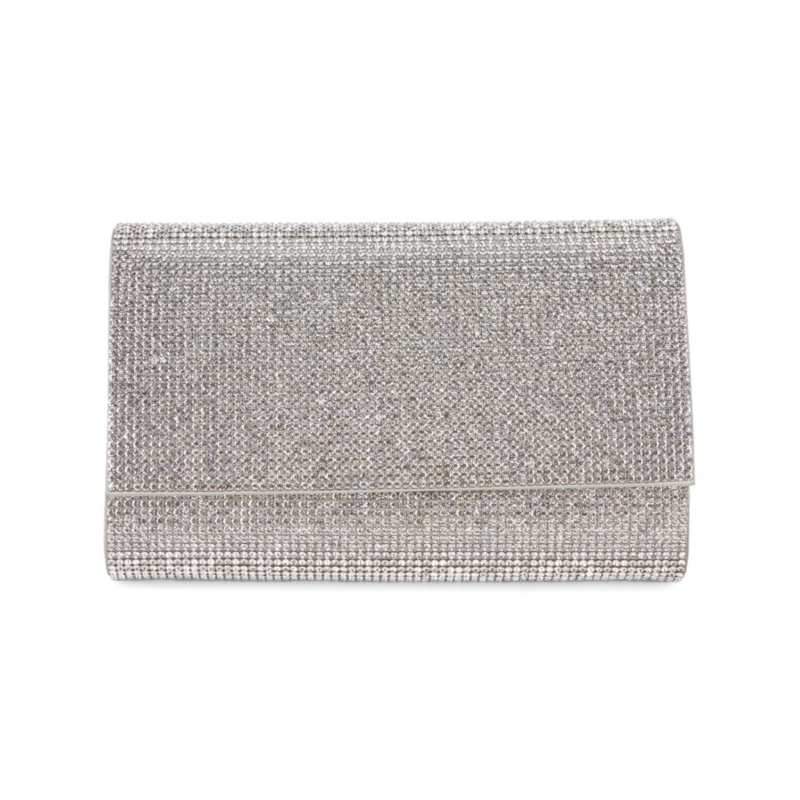 Diamante Crystal Flap Clutch - Metallic Silver