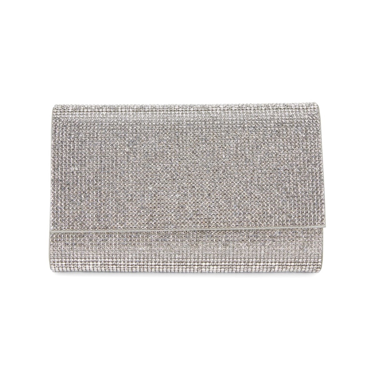 Diamante Crystal Flap Clutch - Metallic Silver