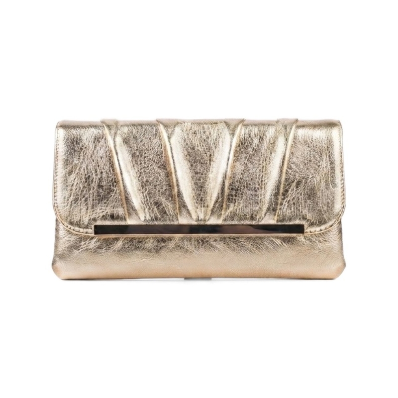 Florence Pleated Envelope Clutch - Champagne Gold