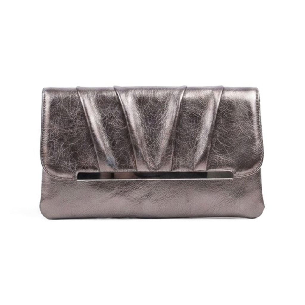 Florence Pleated Envelope Clutch - Gunmetal Pewter