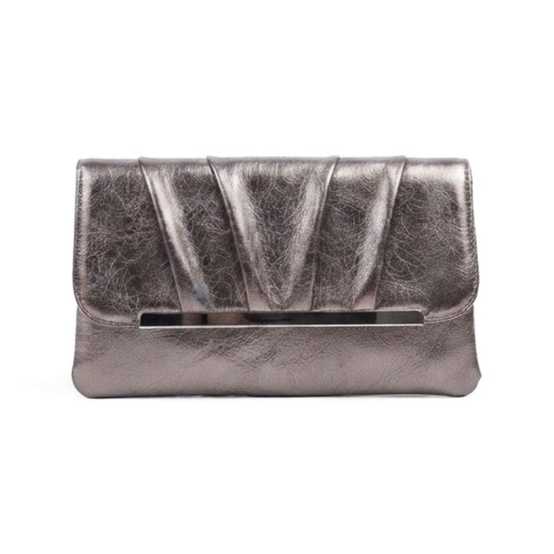 Florence Pleated Envelope Clutch - Gunmetal Pewter