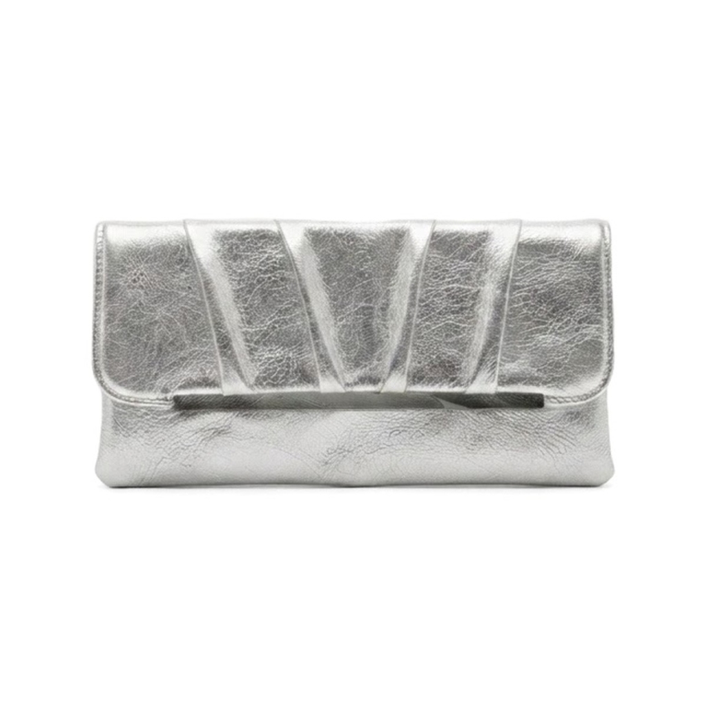 Florence Pleated Envelope Clutch - Metallic Silver