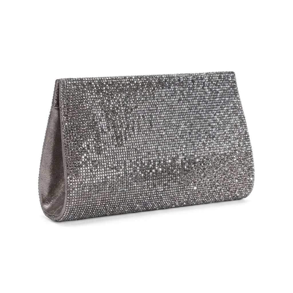 Giselle Crystal Pouch Clutch - Gunmetal Pewter