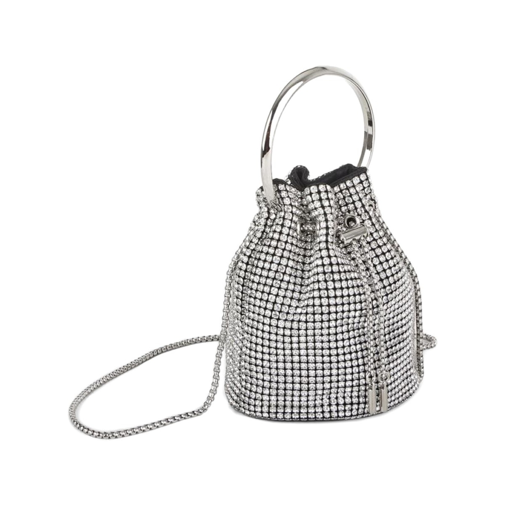 Juliette Crystal Mesh Bucket Bag - Metallic Silver