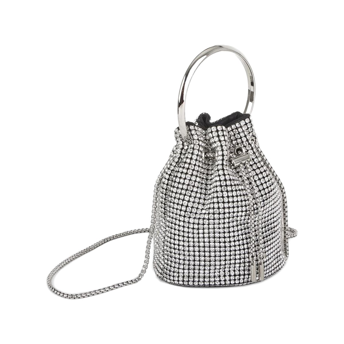 Juliette Crystal Mesh Bucket Bag - Metallic Silver