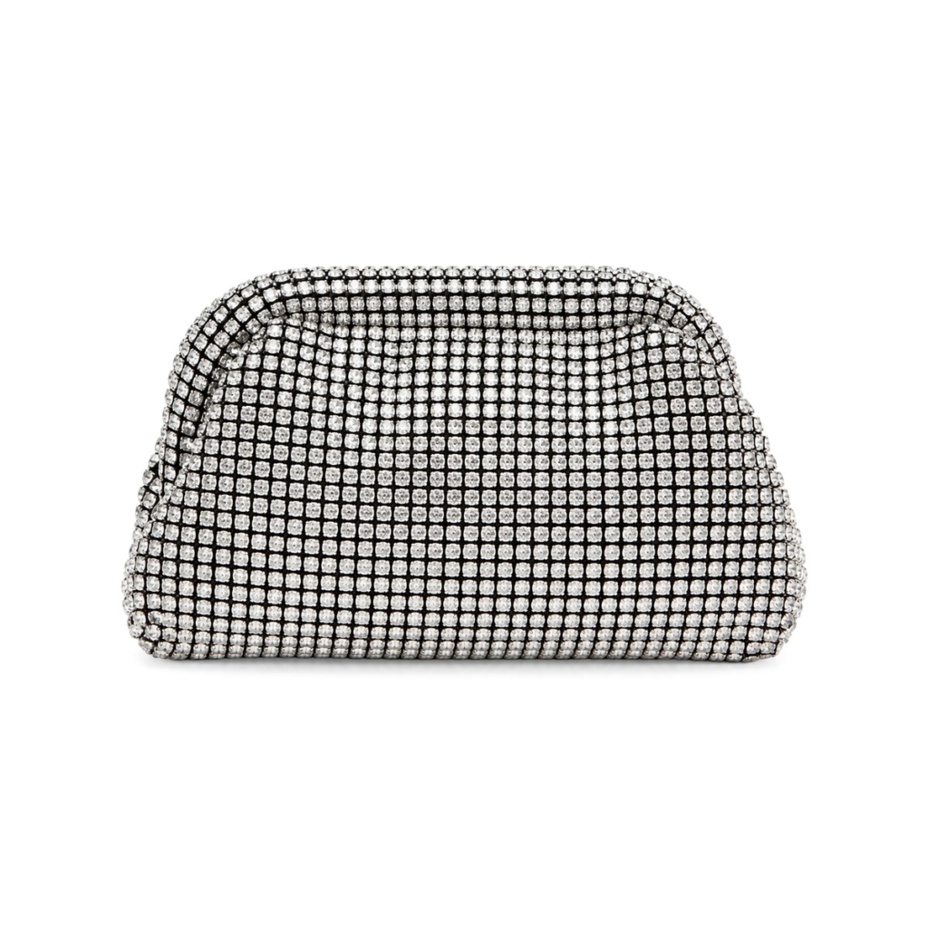Mirela Crystal Mesh Pouch Clutch - Metallic Silver