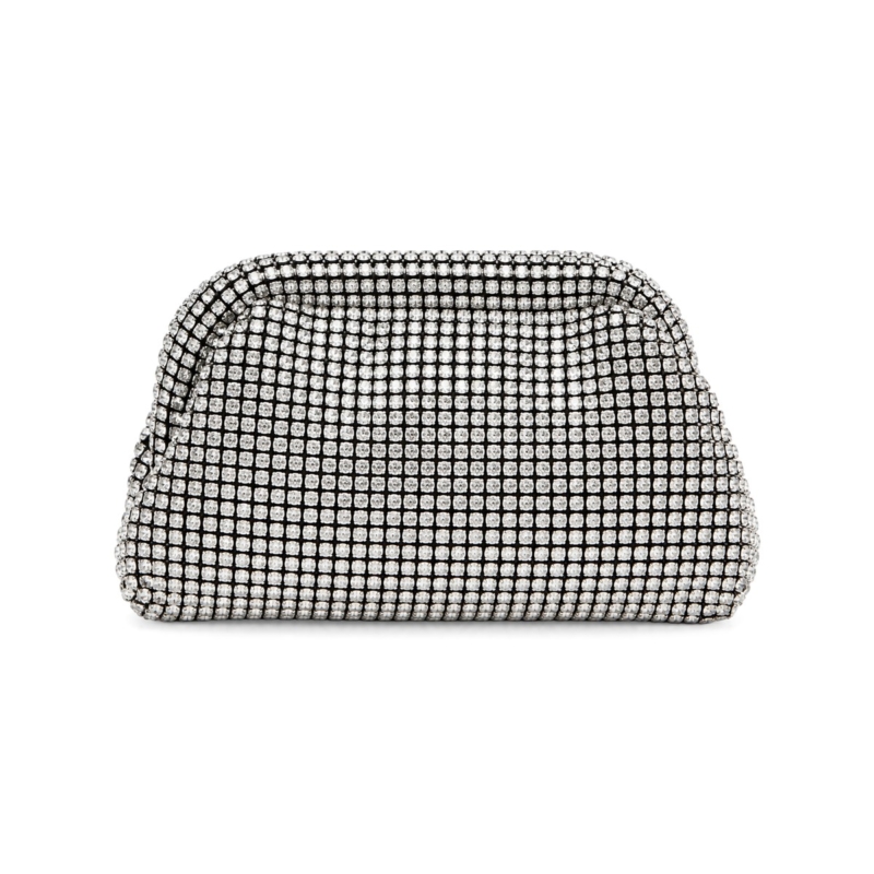 Mirela Crystal Mesh Pouch Clutch - Metallic Silver