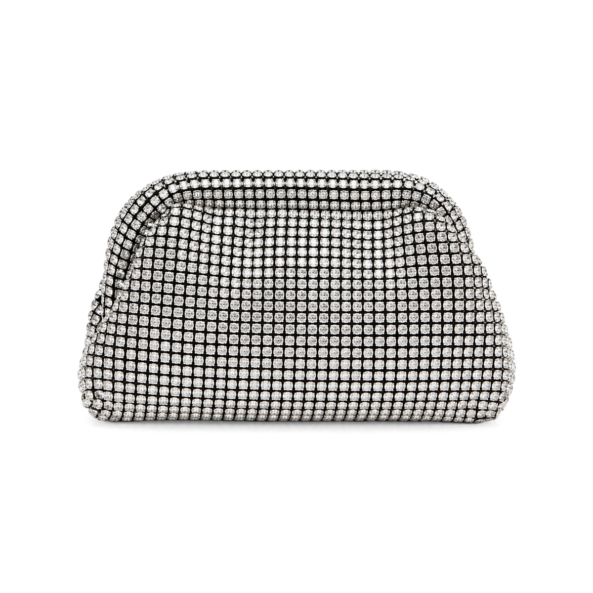 Mirela Crystal Mesh Pouch Clutch - Metallic Silver