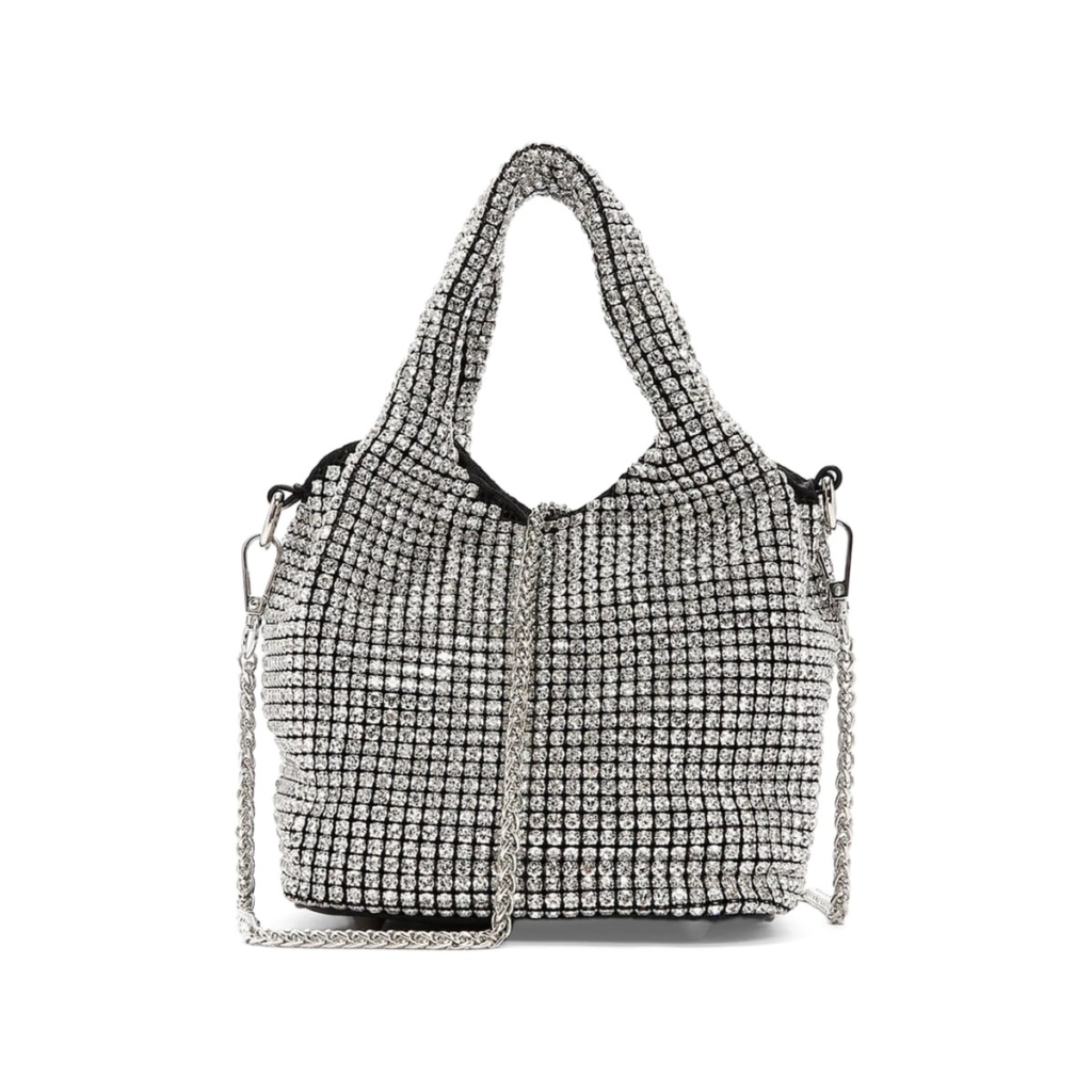 Rosalie Crystal Mesh Hobo Bag - Metallic Silver