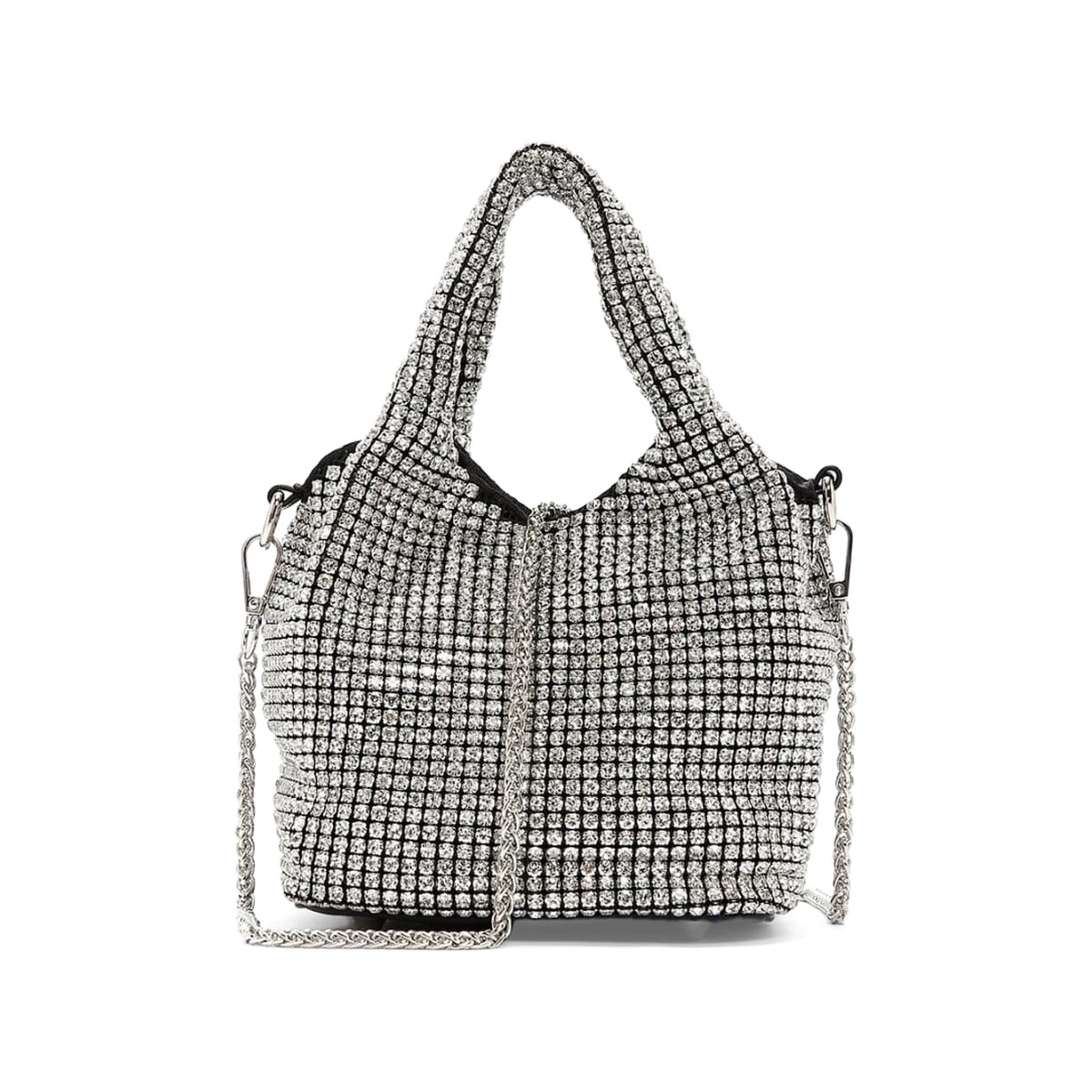 Rosalie Crystal Mesh Hobo Bag - Metallic Silver