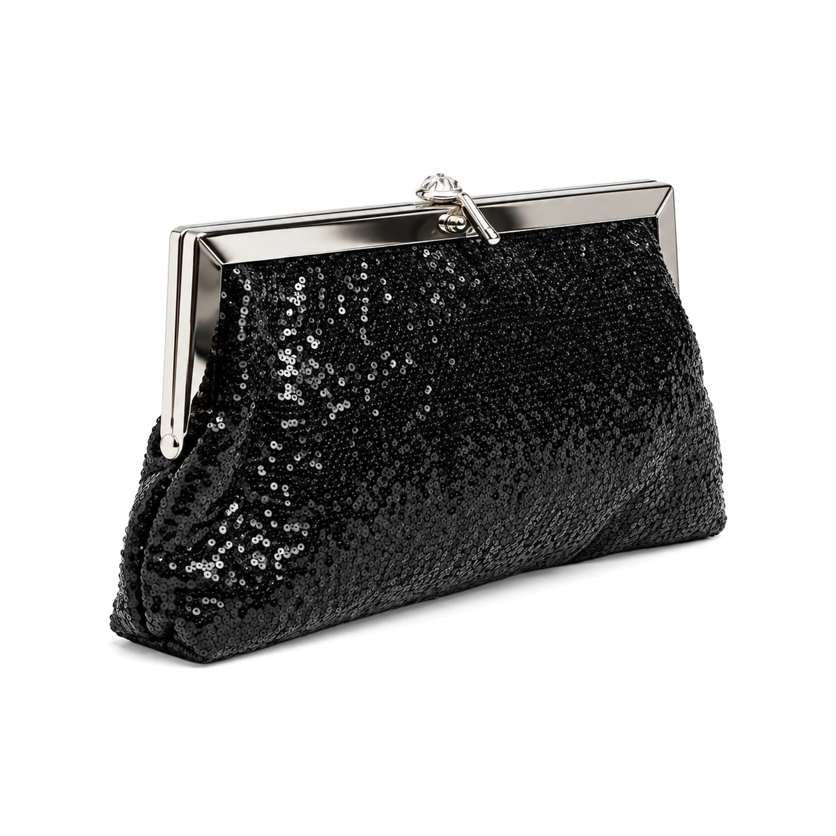 Scarlett Sequin Frame Clutch - Classic Black