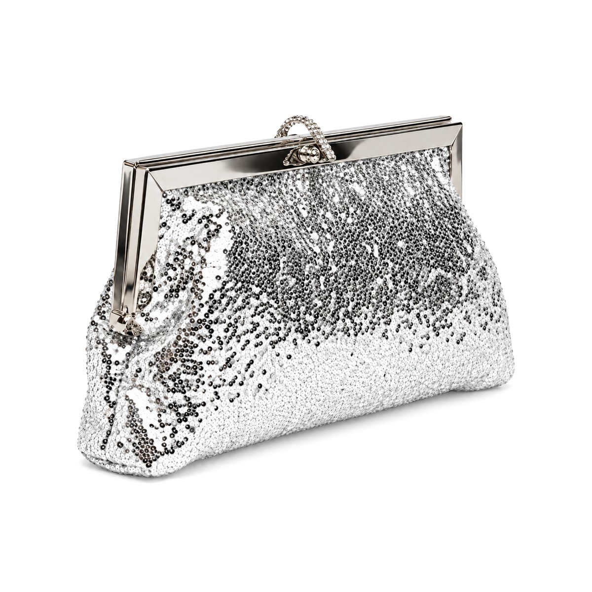 Scarlett Sequin Frame Clutch - Metallic Silver