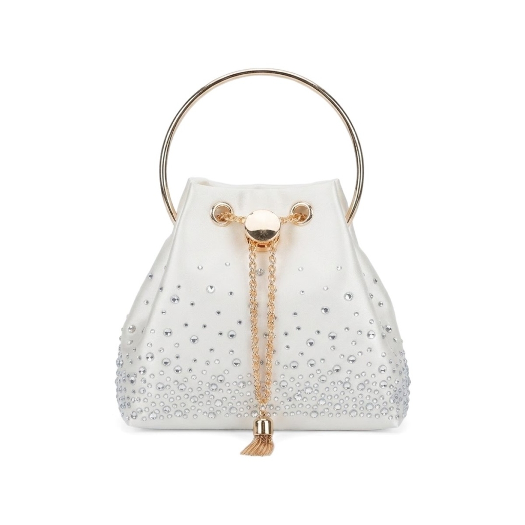 Serena Crystal Bucket Bag - Ivory Cream