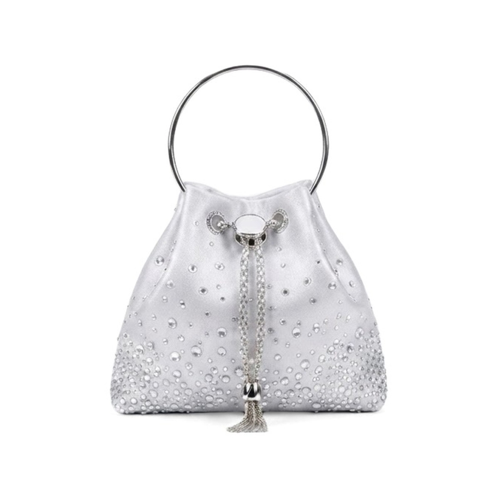 Serena Crystal Bucket Bag - Metallic Silver
