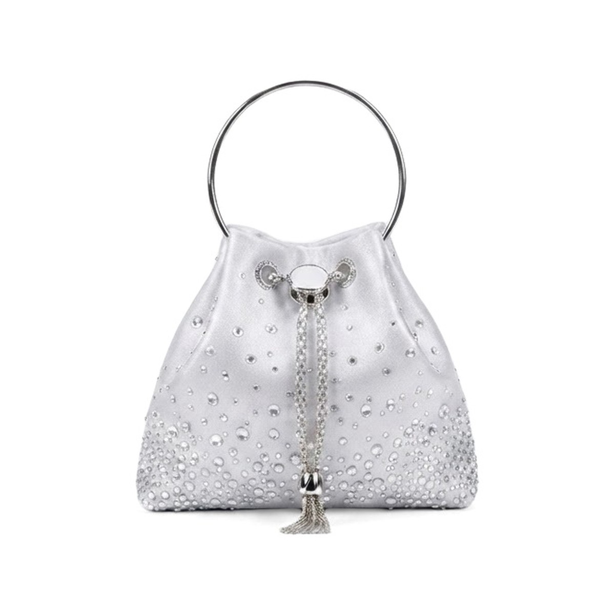 Serena Crystal Bucket Bag - Metallic Silver