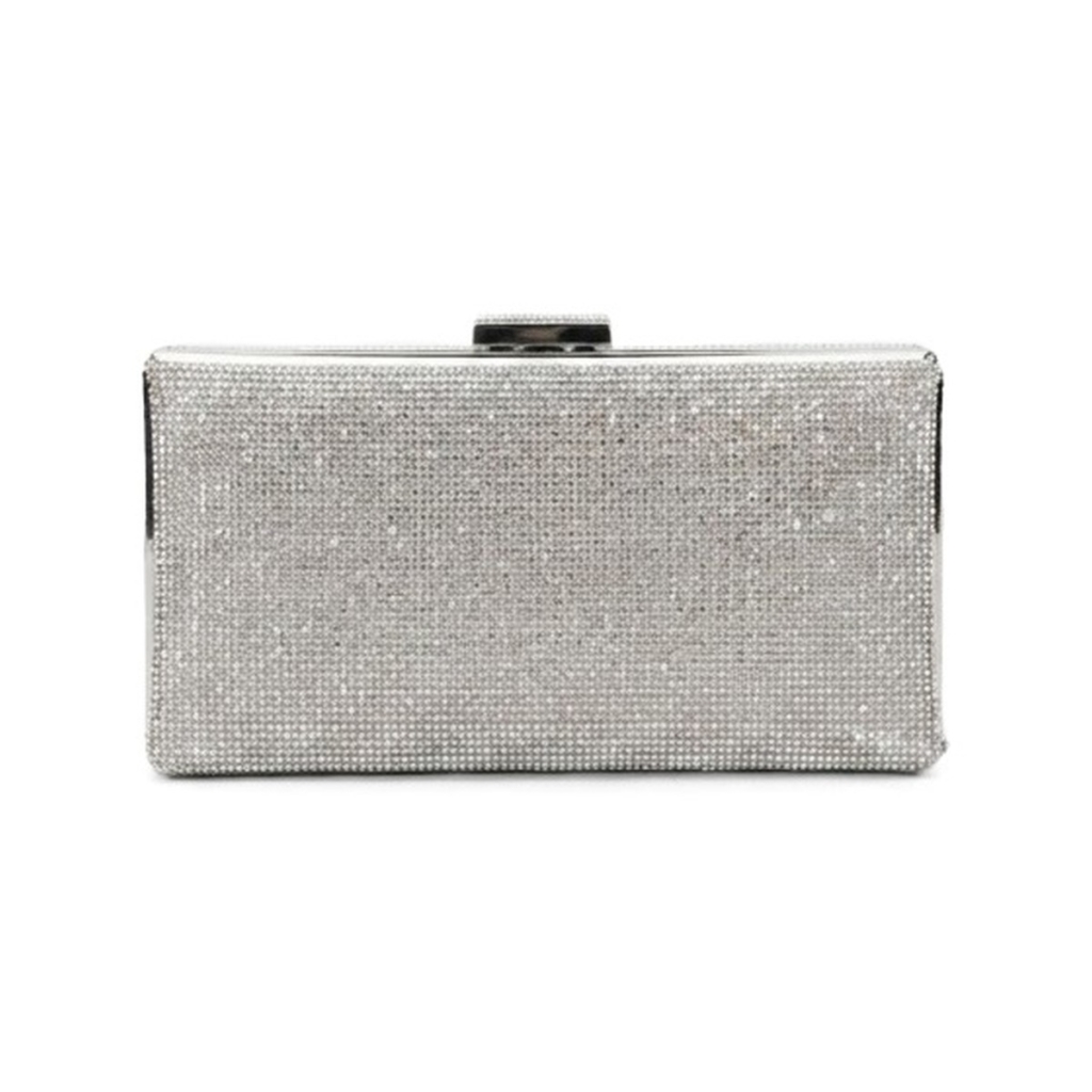 Stella Crystal Box Clutch - Metallic Silver