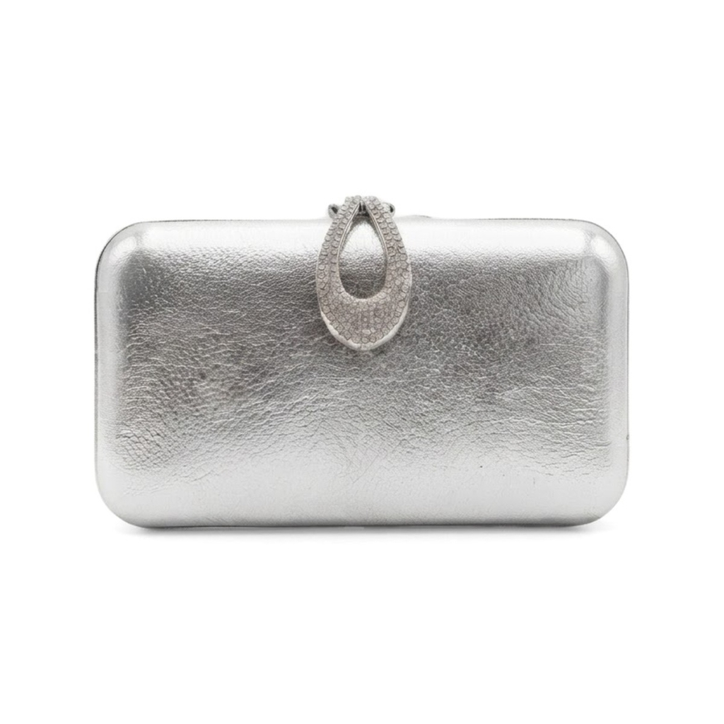 Vienna Crystal Clasp Clutch - Metallic Silver