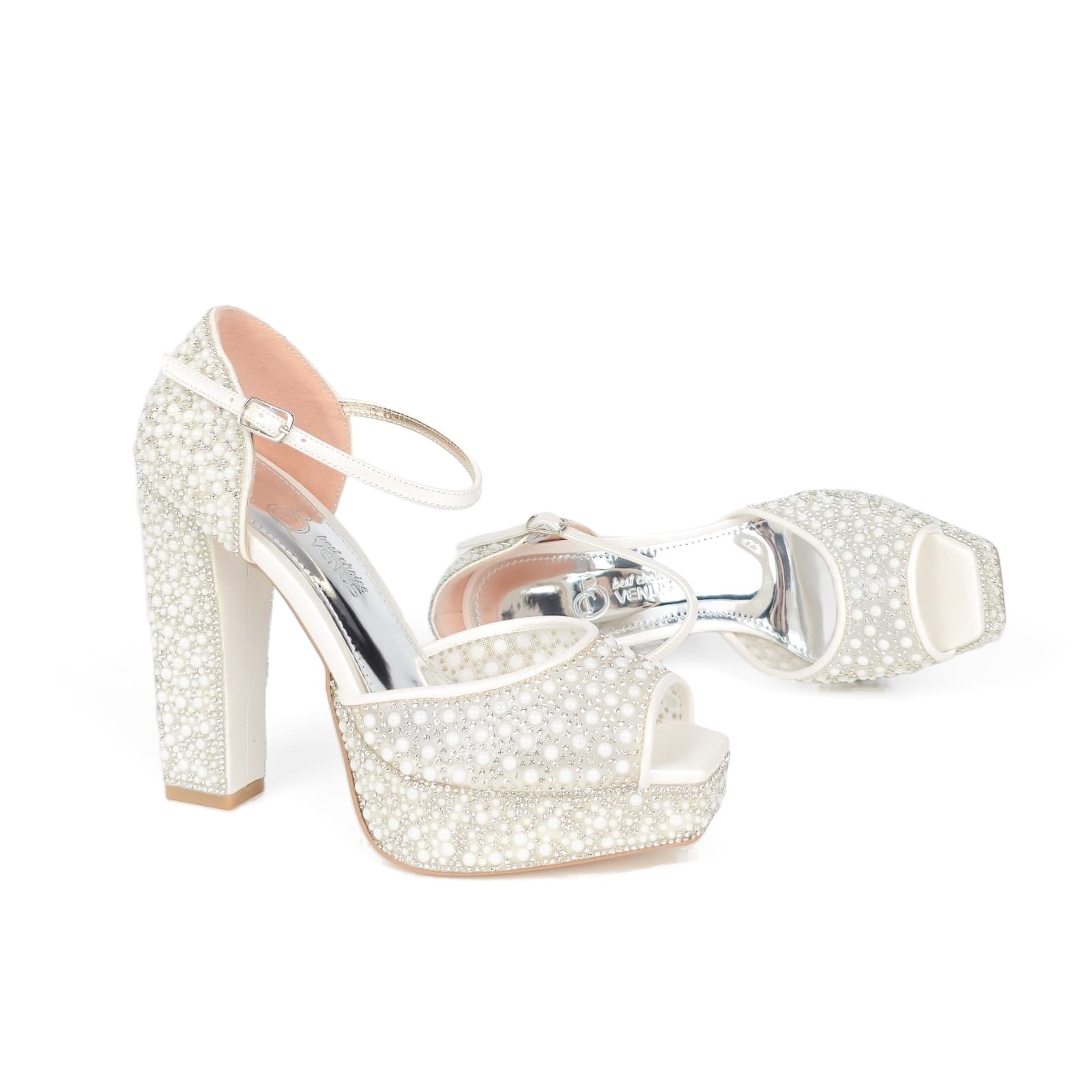 Marielle Crystal Pearl Bridal Platform Sandal · 13 cm — Ivory