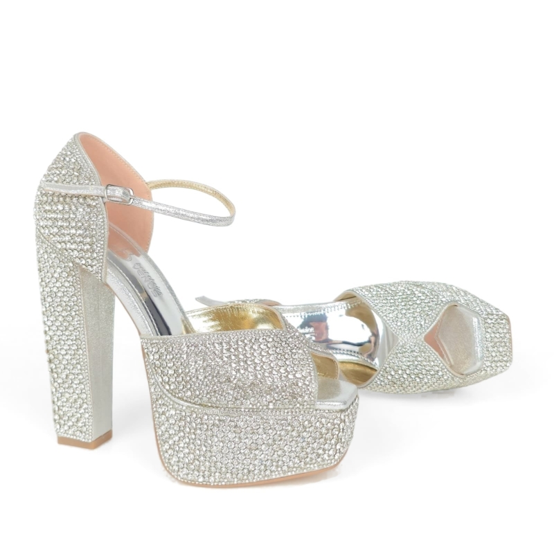 Evangeline Crystal Pave Bridal Platform Sandal · 15 cm — Liquid Silver
