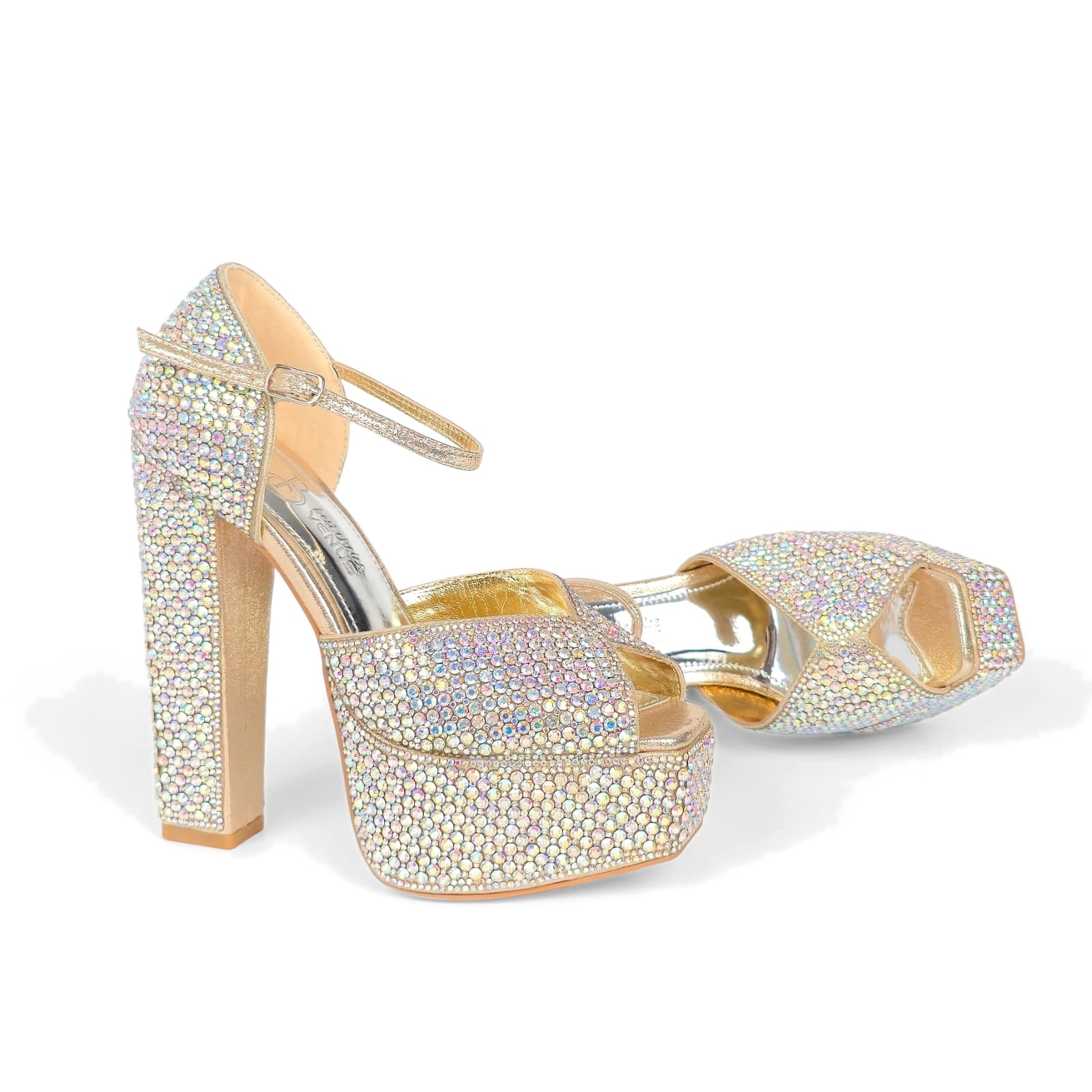 Evangeline Crystal Pave Bridal Platform Sandal · 15 cm — Champagne Gold