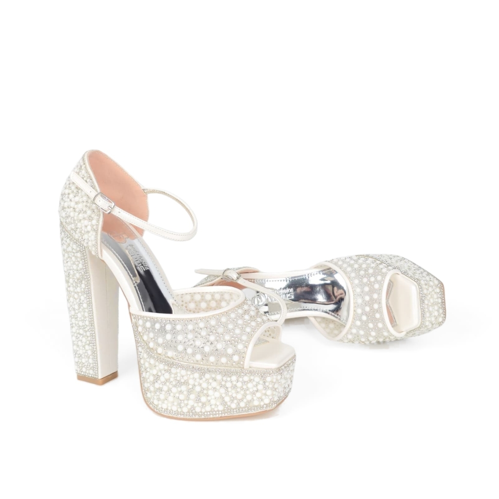 Marielle Crystal Pearl Bridal Platform Sandal · 15 cm — Ivory