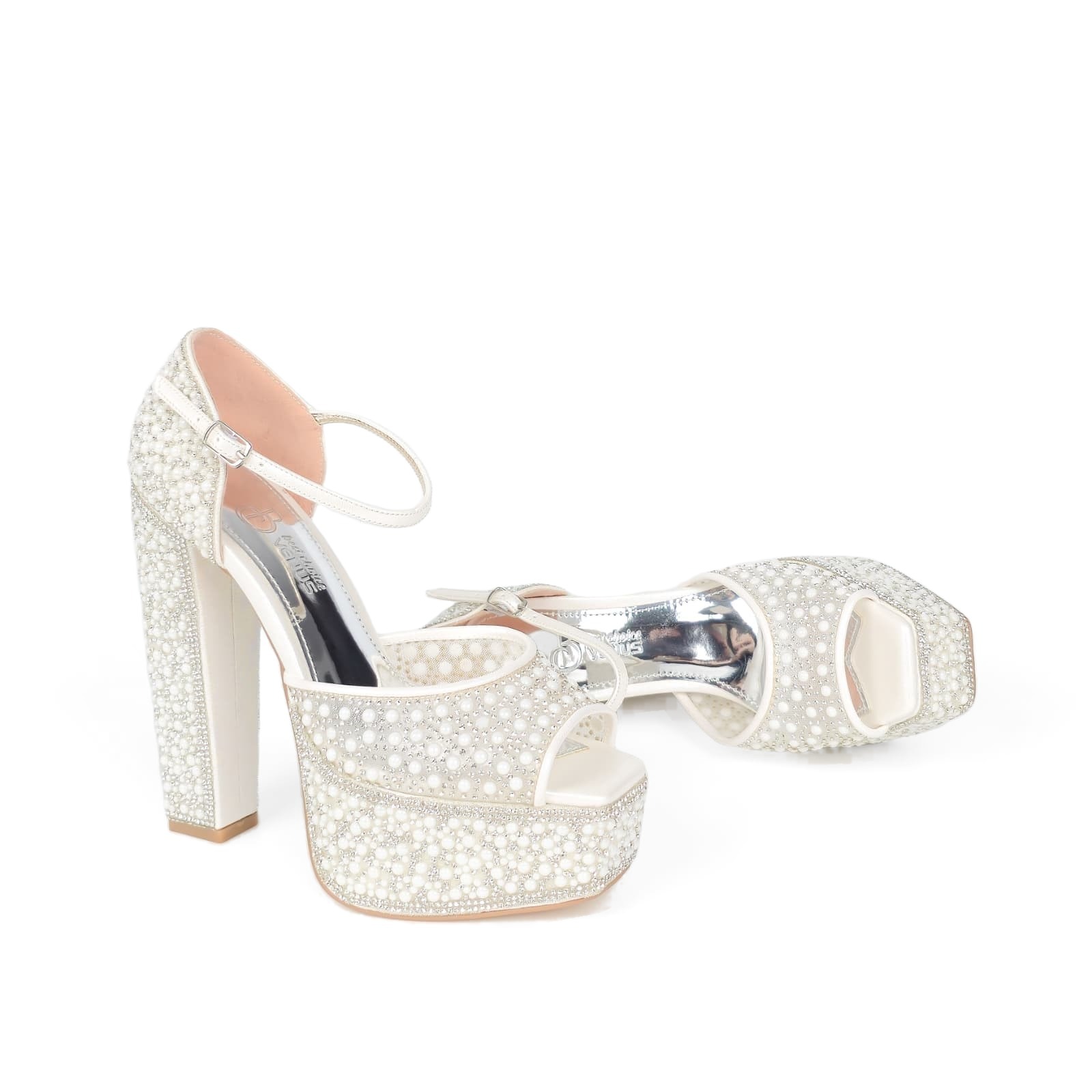 Marielle Crystal Pearl Bridal Platform Sandal · 15 cm — Ivory
