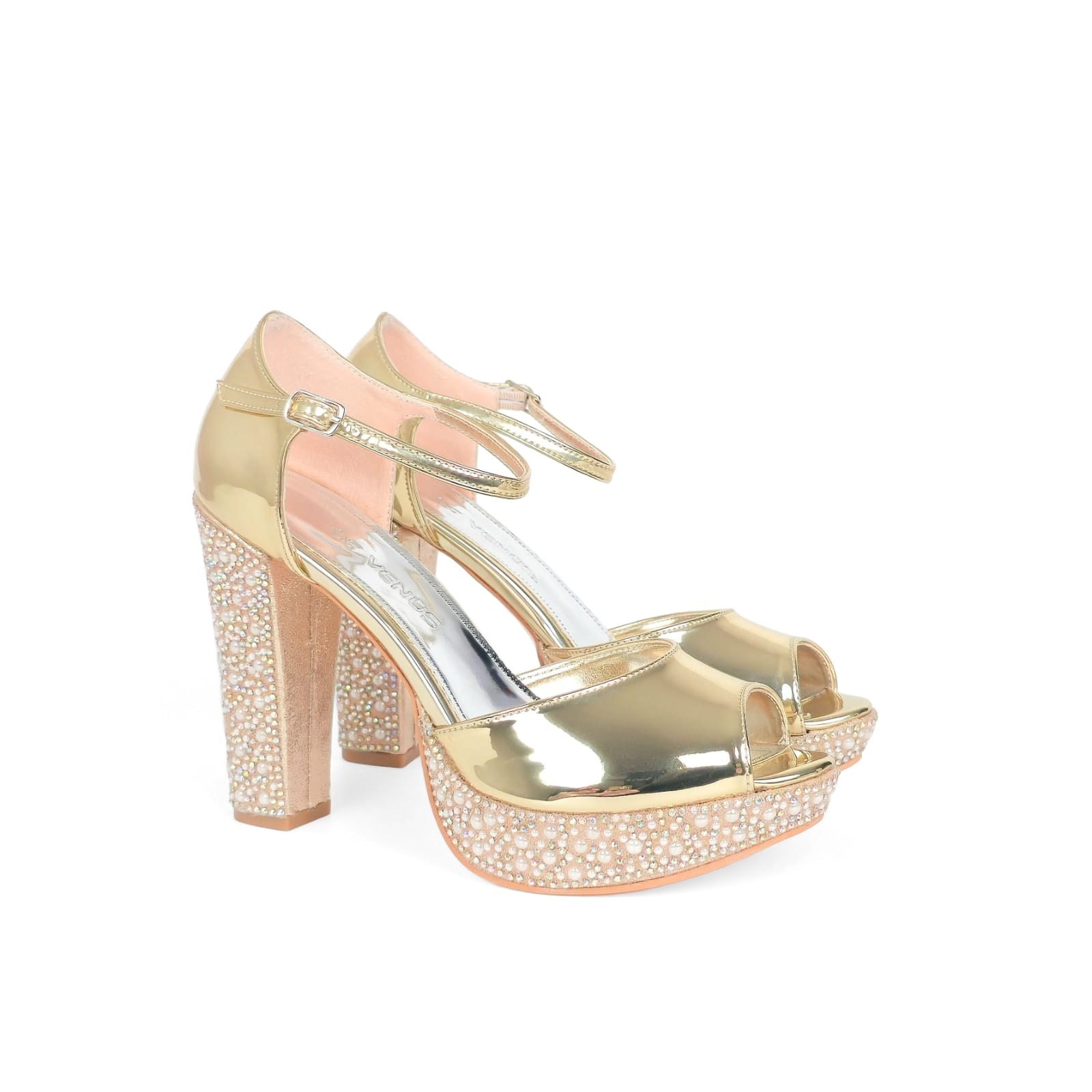 Livia Pearl Rhinestone Bridal Platform Sandal - Champagne Gold - 12-13 cm