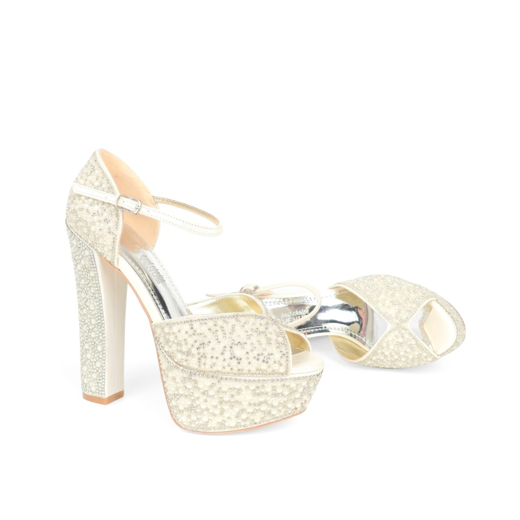 Ophelia Pearl Bridal Platform Sandal - Ivory Cream