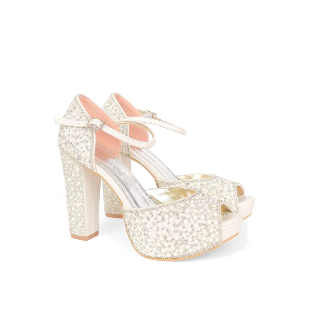 Aurelia Pearl Platform Bridal Sandal - Ivory Cream