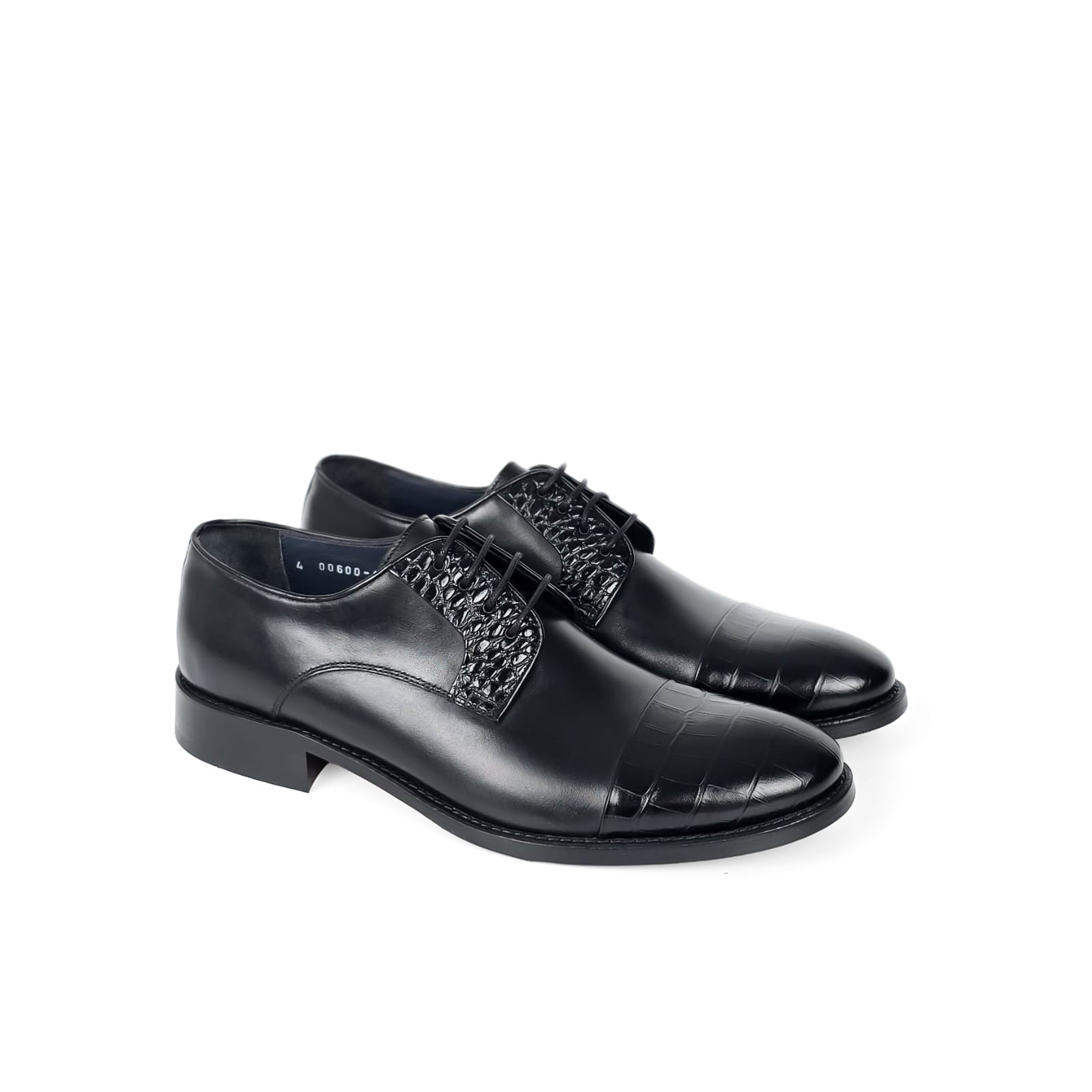 Vittorio Croc-Embossed Cap-Toe Derby - Classic Black