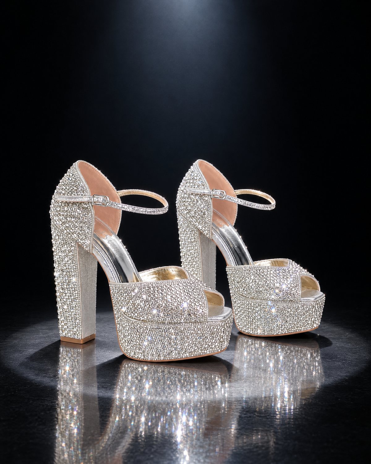 Evangeline crystal pavé bridal platform sandals in silver