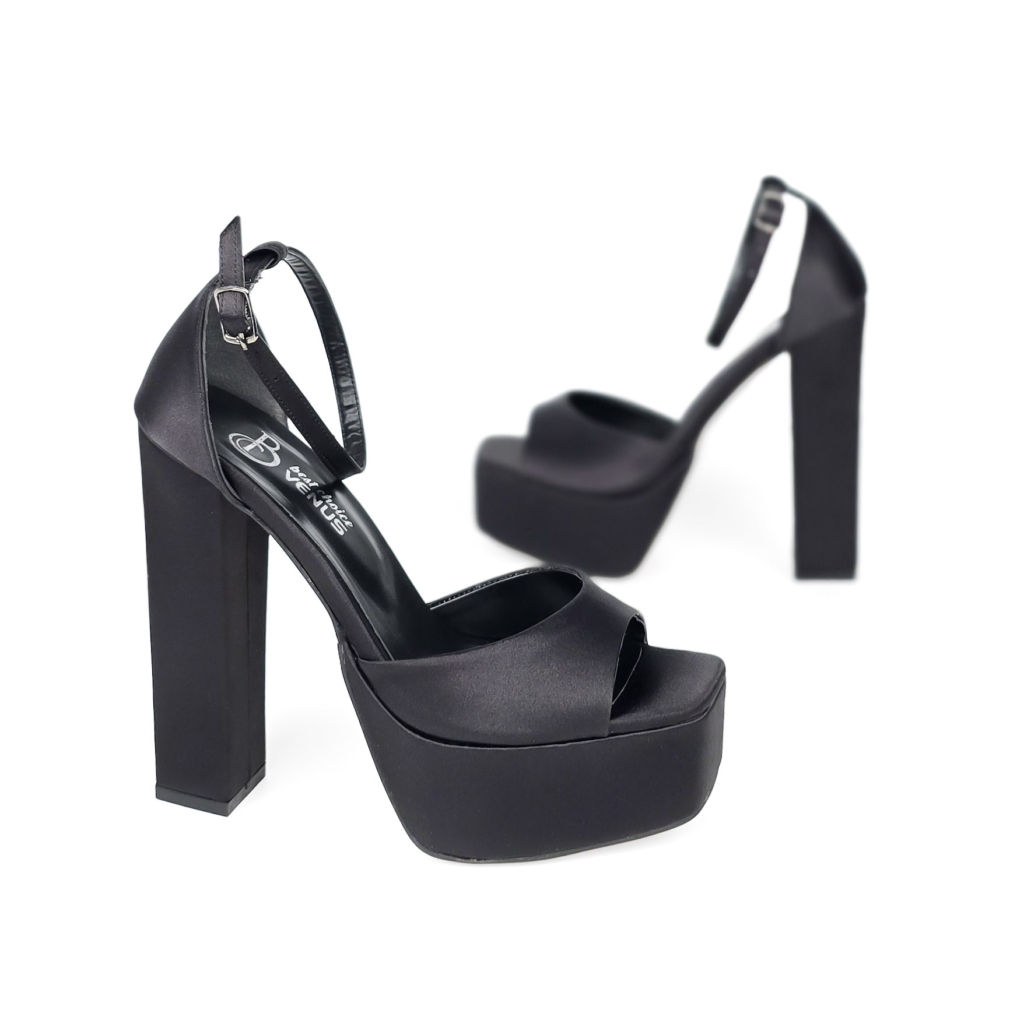 Bianca Tall Platform Sandal - Classic Black - Satin - 15-16 cm