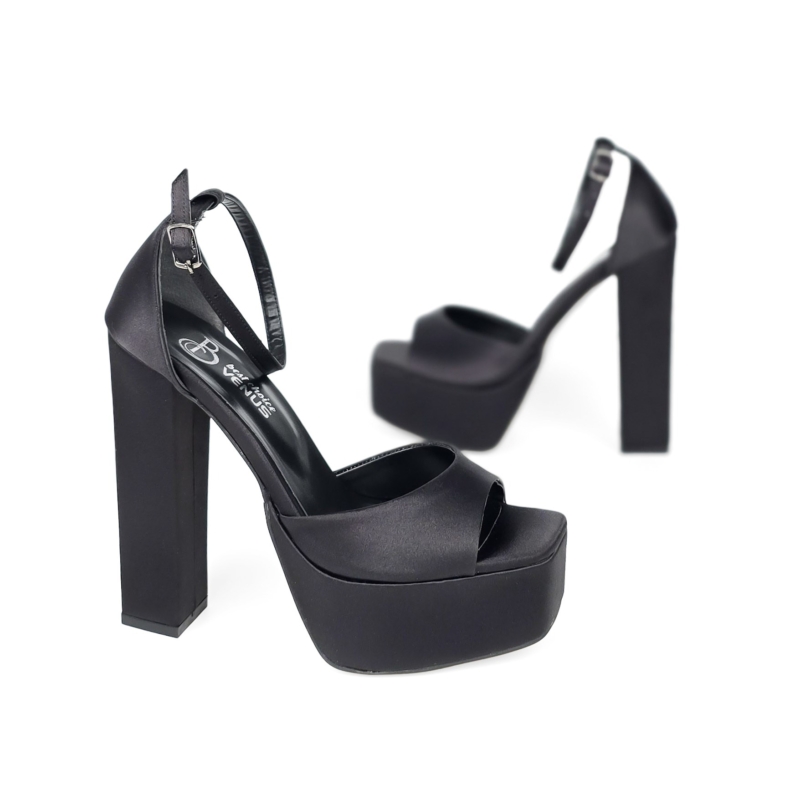 Bianca Tall Platform Sandal - Classic Black - Satin - 15-16 cm
