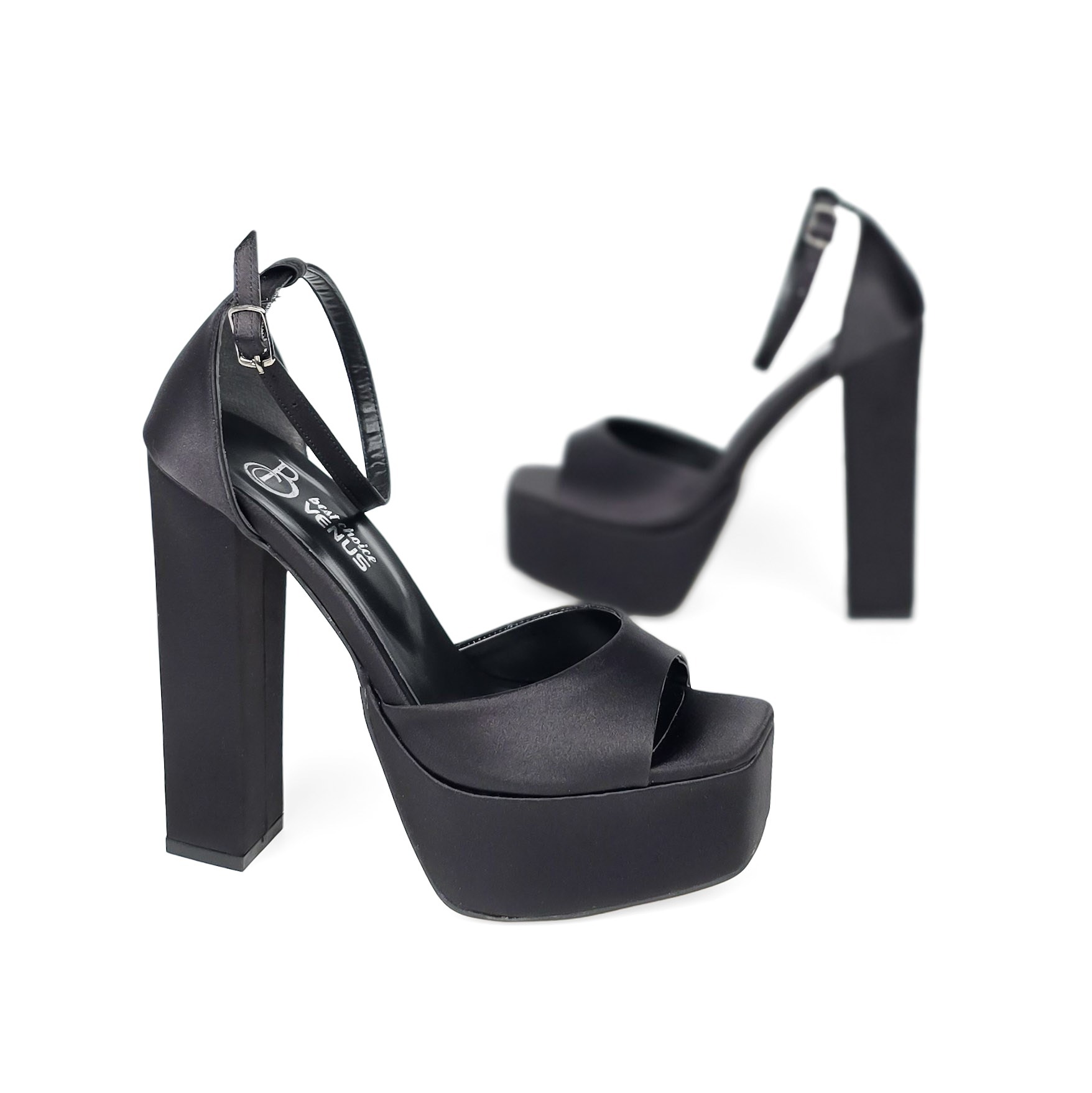 Bianca Tall Platform Sandal - Classic Black - Satin - 15-16 cm