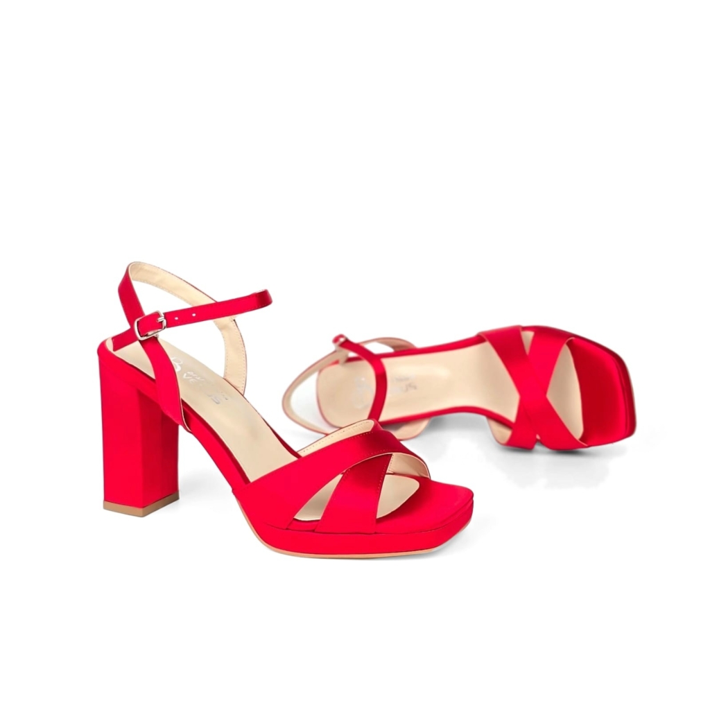 Clara Ankle Strap Block Heel Sandal - Cherry Red - 10-11 cm