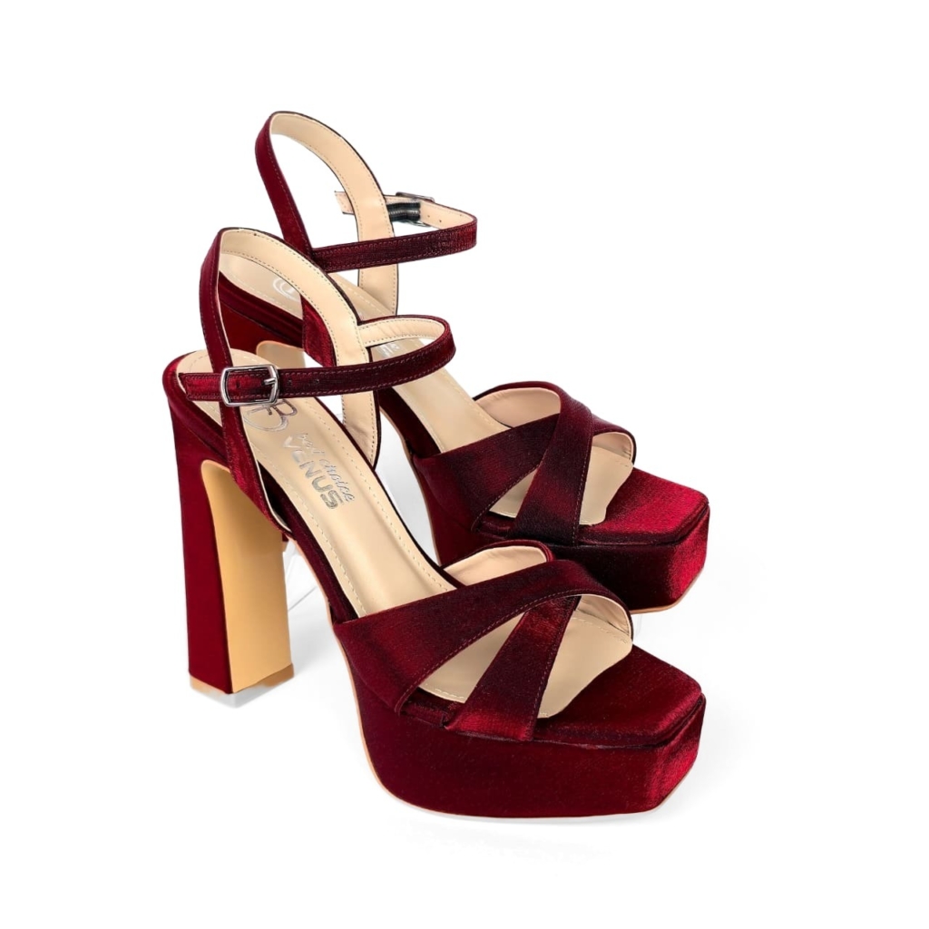 Velvet Platform Sandal — Bordeaux