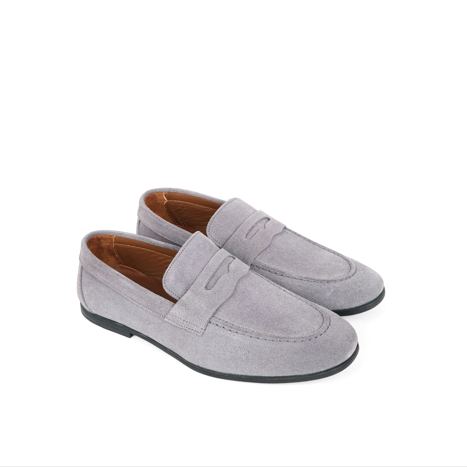Santino Suede Penny Loafer — Pearl Grey