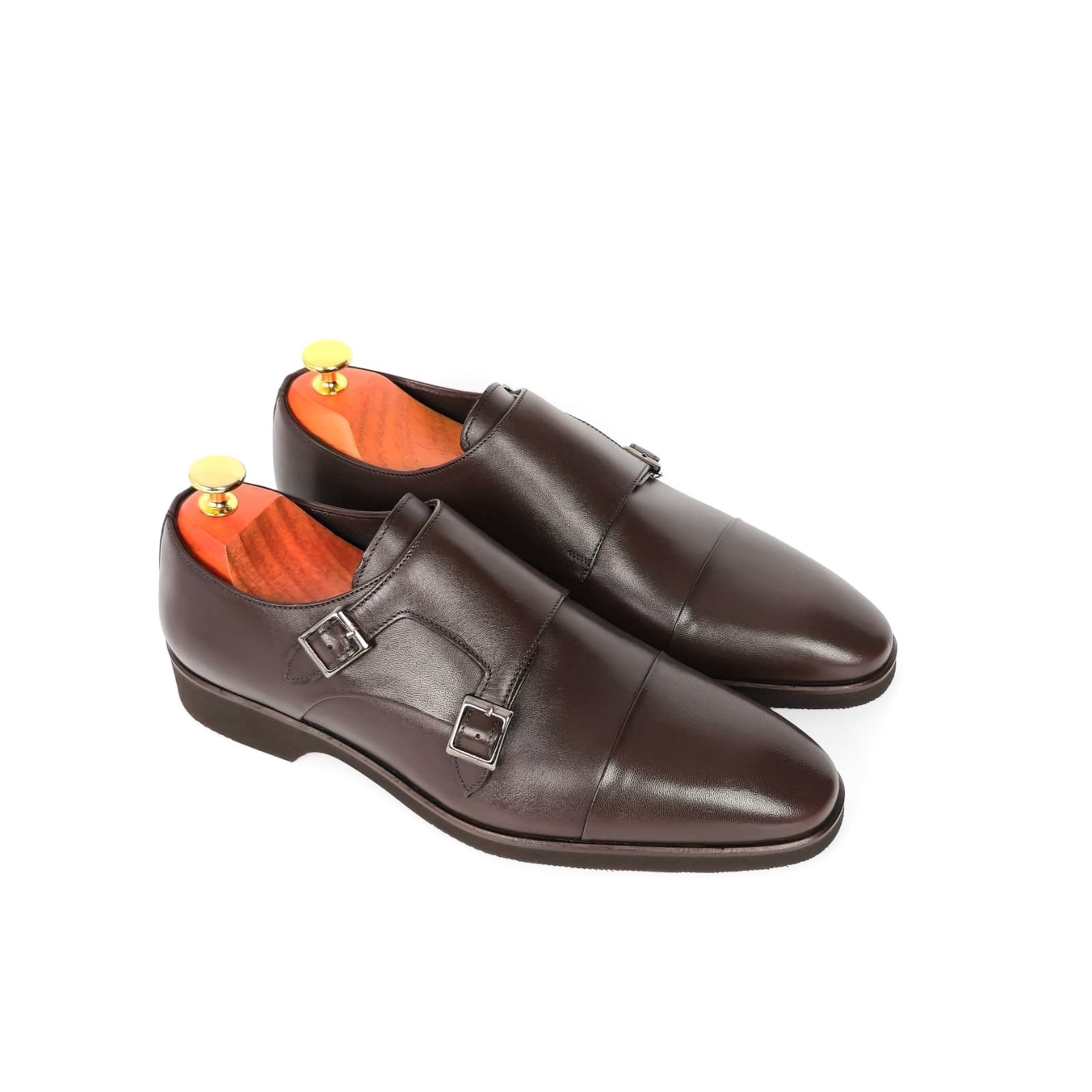 Enzo Cap Toe Double Monk-Strap Shoe — Cacao Brown